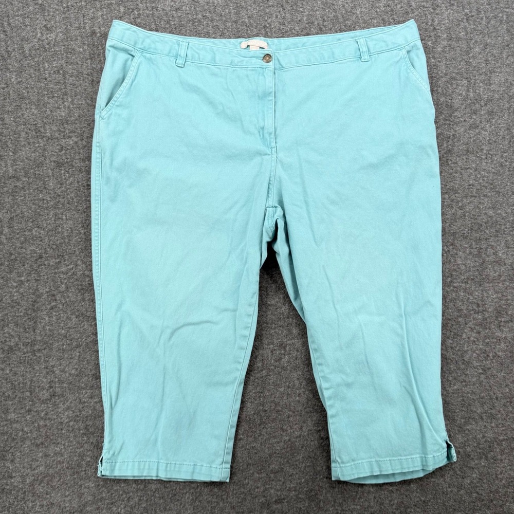 Woman Within Womens 24W Aqua Blue Cotton Stretch Capri Cropped Pants Casual